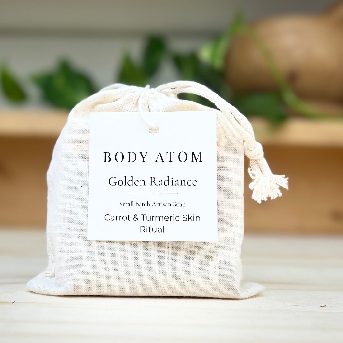 Body Atom Golden Radiance carrot and turmeric botanical soap with olive oil, shea butter and fresh carrot juice
