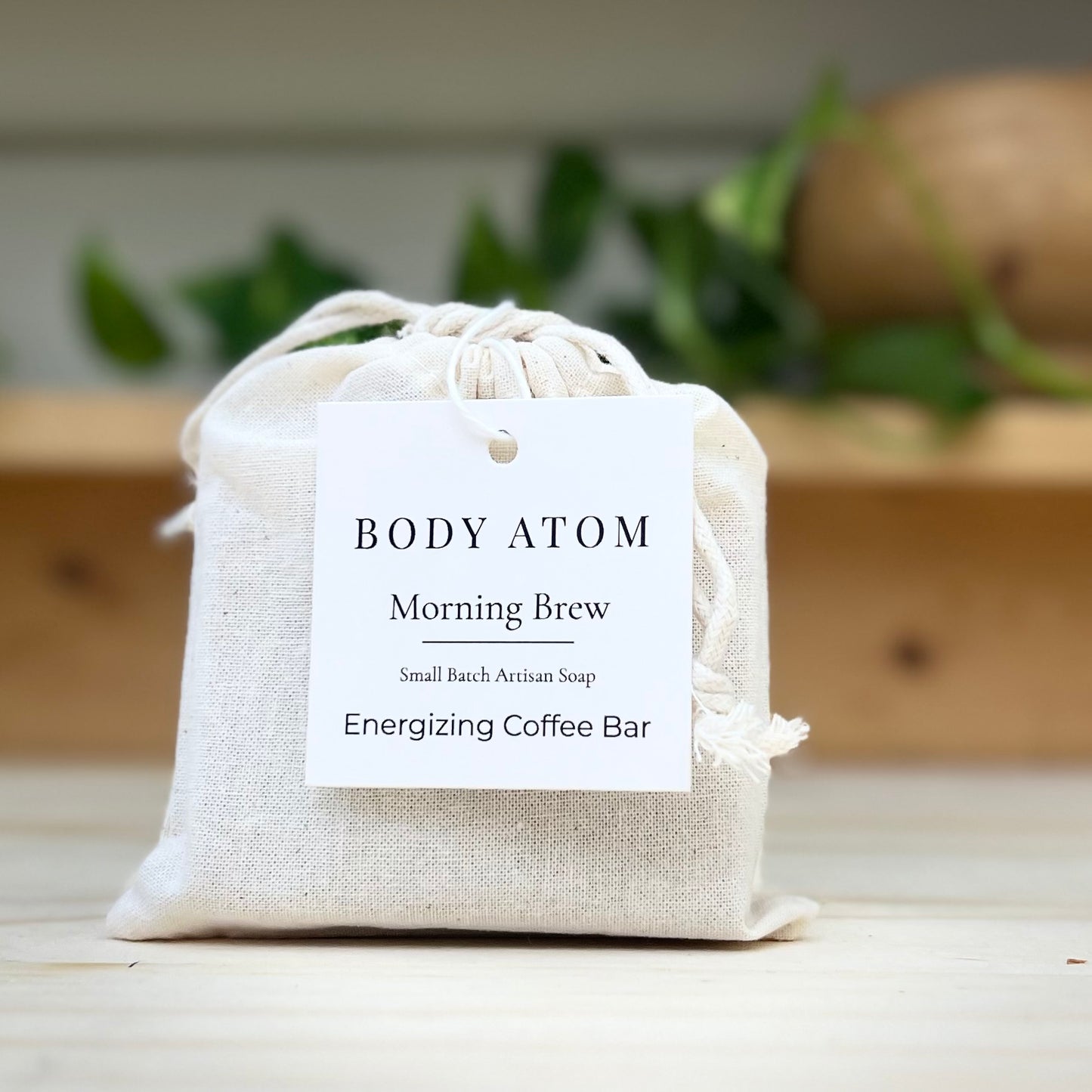 Body Atom Morning Brew energizing coffee soap bar with botanical butters and rich coffee aroma