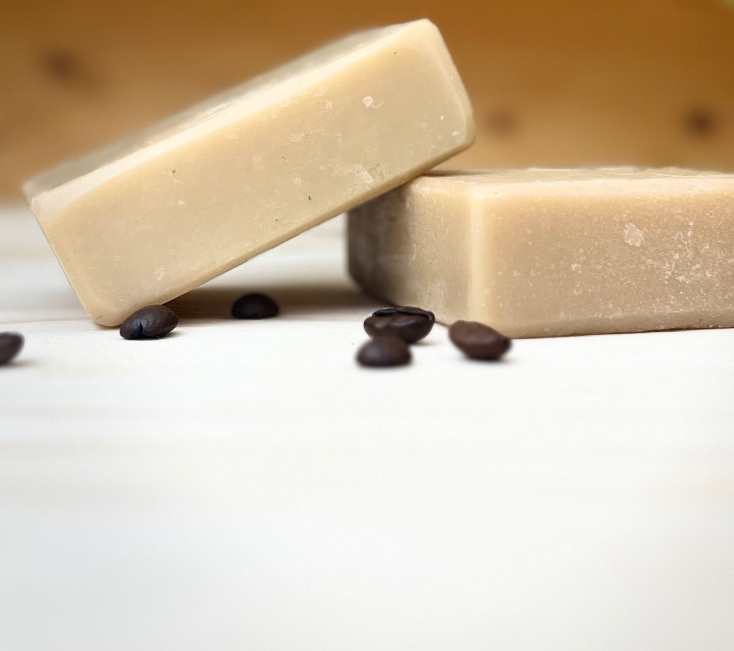 Handcrafted coffee bar soap with cocoa butter, kokum butter and castor oil by Body Atom