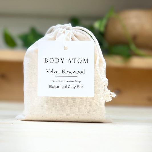 Body Atom Velvet Rosewood botanical clay soap with French rose clay, olive oil and shea butter