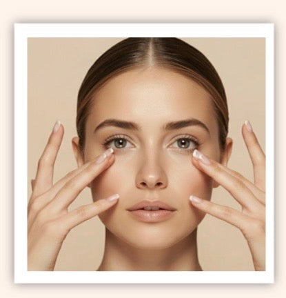 Woman performing face yoga and lymphatic drainage massage to reduce puffiness and improve skin tone naturally